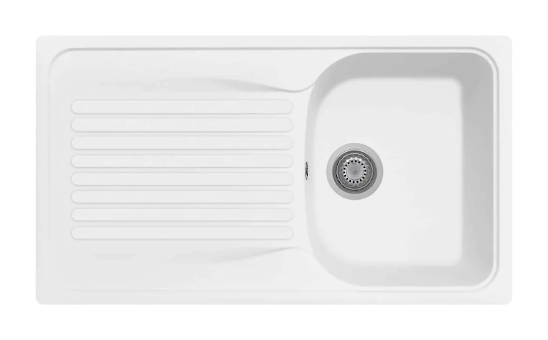 Plados HR0861 Built-in Quartz Sink Single Basin Plus Dish Drainer - White