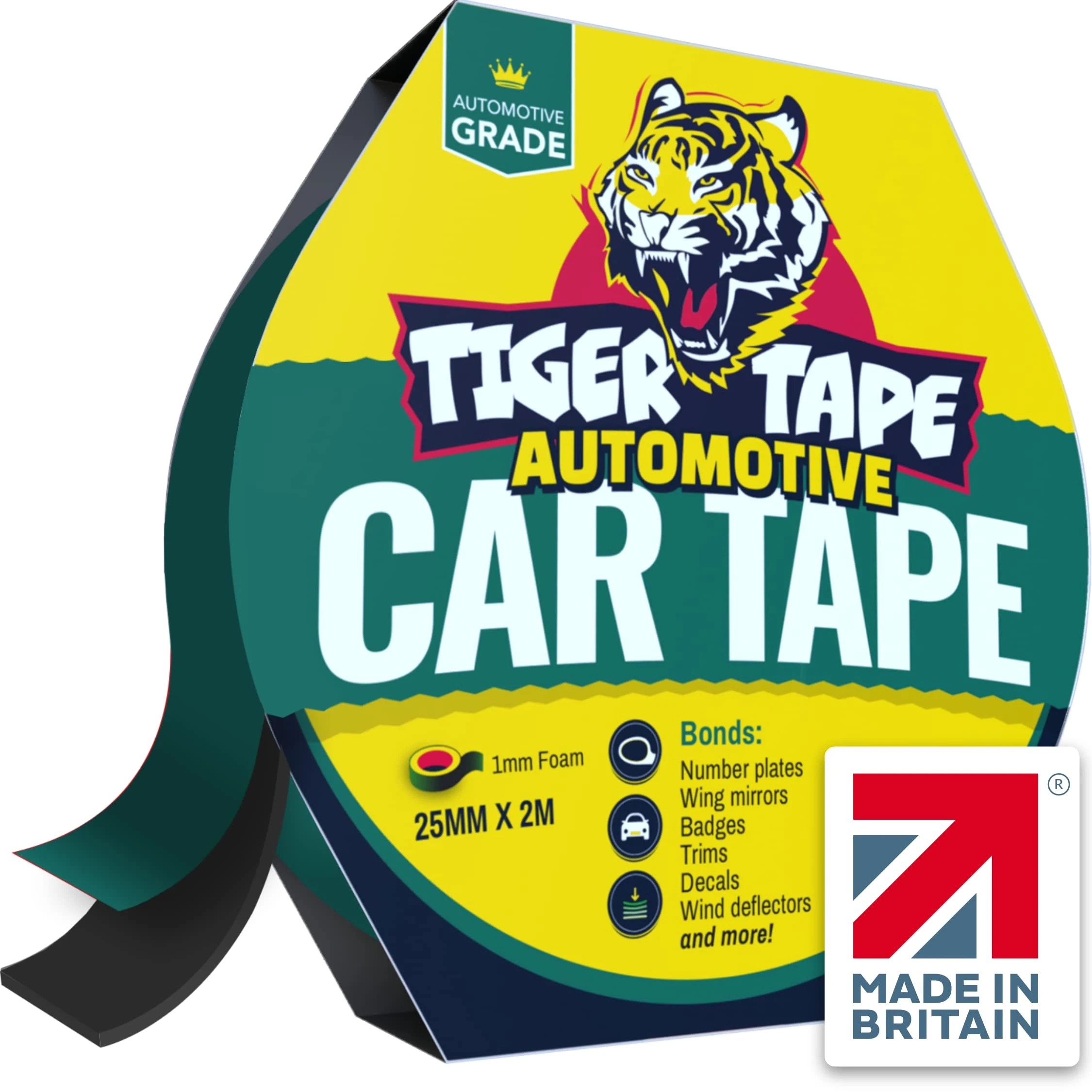 Tiger Tape® UK Made. Car Number Plate Tape | Heavy Duty Automotive Mounting Adhesive | No Drilling Required | Perfect for License Reg Plates, Wing Mirrors, Trims, Decals & Badges (14 Strips)