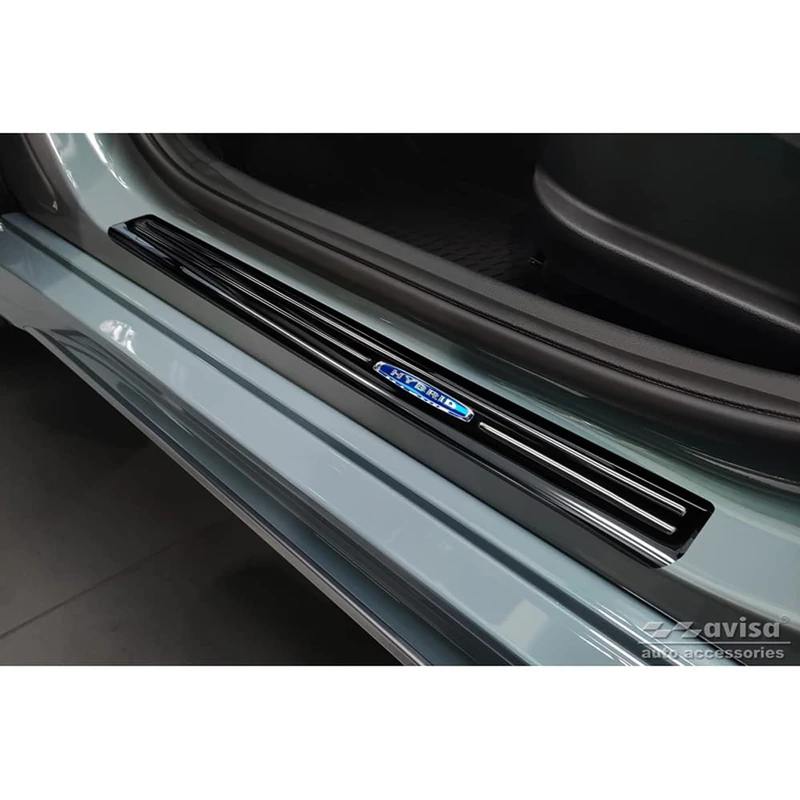 Avisa Black Inox door sill protectors compatible with Hyundai Kona 2017-2020 & FL 2020-2023 'Hybrid' - 4-pieces