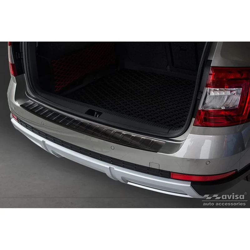 Avisa Black Stainless Steel Rear bumper protector compatible with Skoda Octavia III Scout 2014-2020 'Ribs'
