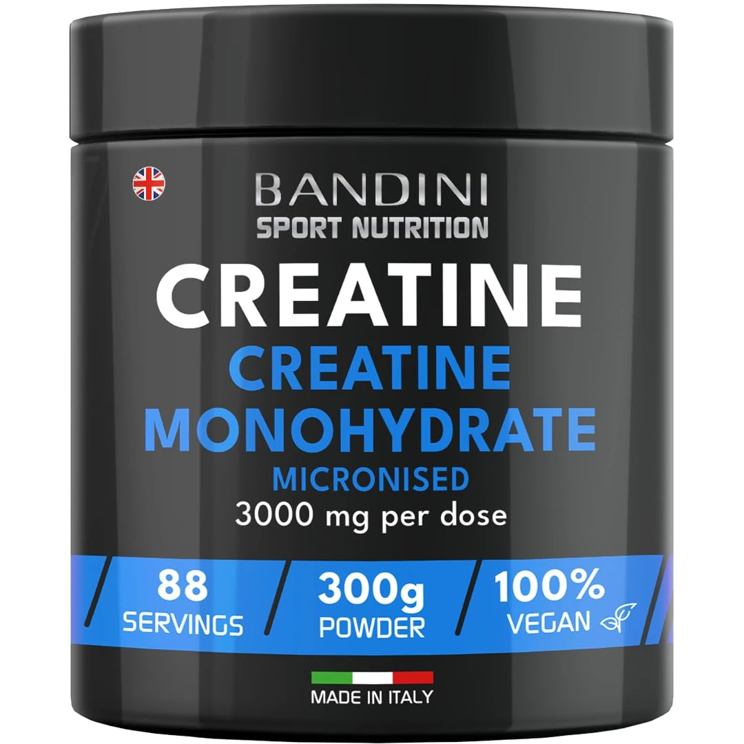 Bandini® Creatine Monohydrate Powder Pure 300g (88 x 3g Servings) Micronised for Easy Mixing & Consumption | Improve Pre Workout, Physical Performance and Recovery | Muscle Power & Strength | Non-GMO