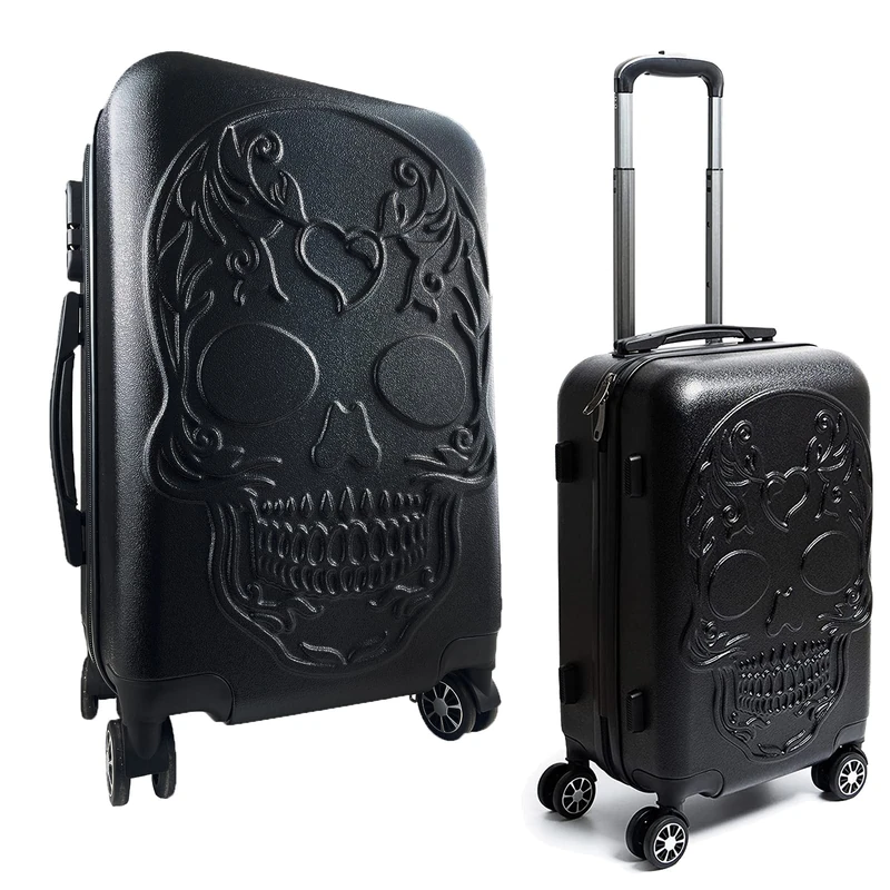 Sugar Skull Travel Suitcase with Wheels - Spinner Rolling Luggage Bag for Traveling - 14.2" x 21.5" x 8.7" Hard Shell Spinner Carry On Baggage for Vacations, Weekender, Traveler Calavera Skeleton Bags - Image 1