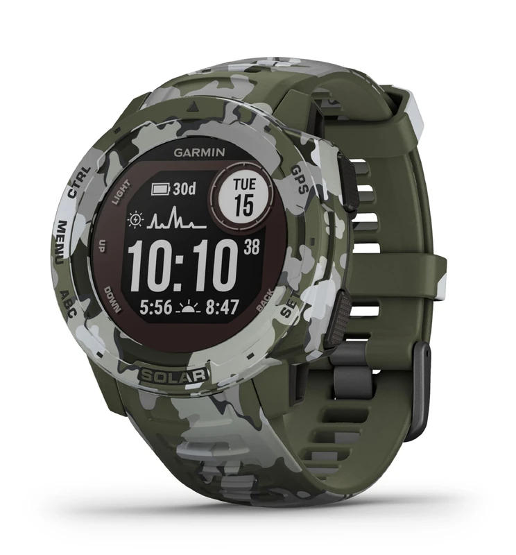 Garmin Instinct SOLAR, Rugged GPS Smartwatch, Built-in Sports Apps and Health Monitoring, Solar Charging and Ultratough Design Features, Lichen Camo (Renewed)