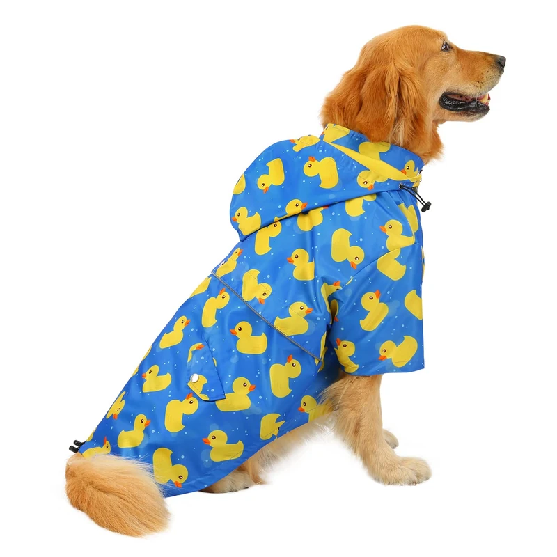 HDE Dog Raincoat Double Layer Zip Rain Jacket with Hood for Small to Large Dogs Ducks Blue - 2XL