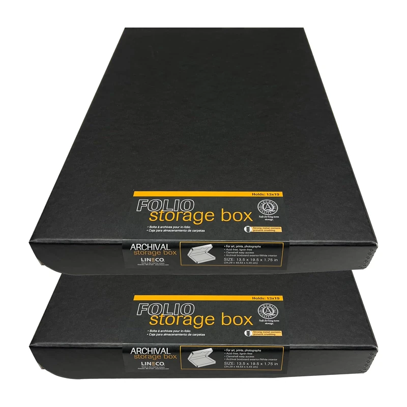Lineco Clamshell Archival Storage Box, 13.5x19.5x1.75 In, Black, Pack of 2