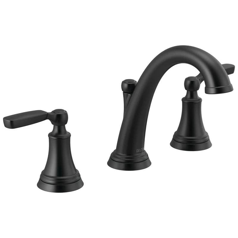 Delta Faucet Woodhurst Widespread Bathroom Faucet Black, Matte Black Bathroom Faucet 3 Hole, Bathroom Sink Faucet, Metal Drain Assembly, Matte Black 3532LF-BLMPU