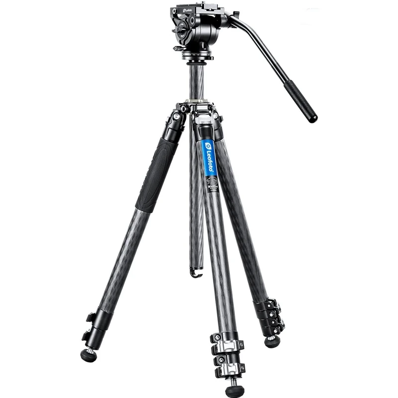 Leofoto - Manba - Carbon Tripod For Cameras - Including Fluit Video Head - Load capacity of 15kg - Extendable Feet - Min. Height of 12 cm to a Max. Height of 165 cm - LV-323C + BV-10