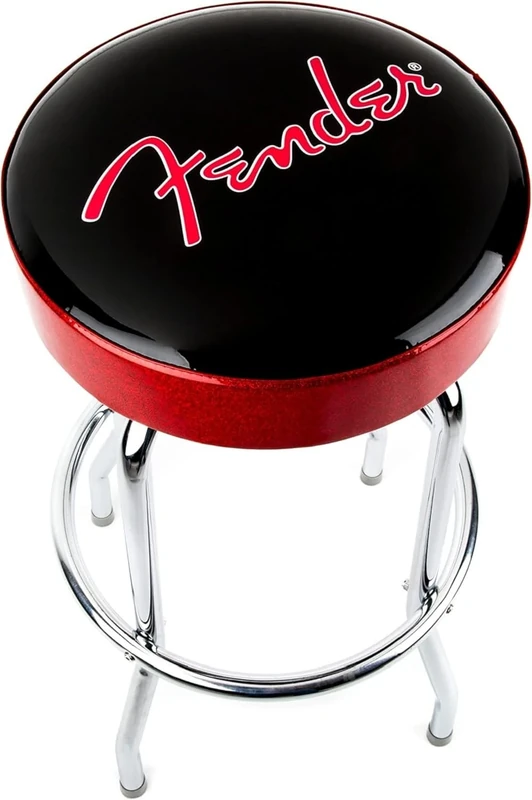 Fender Barstool, Red Sparkle Logo, 30 Inch, Foam Padded, Chrome Legs, Gift for Guitar Fans