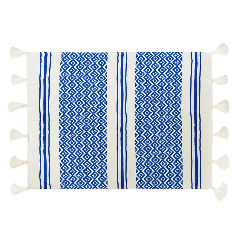 Disney Mickey Mouse Homestead Throw Rug - Blue/White Pattern, Tassels - Image 1