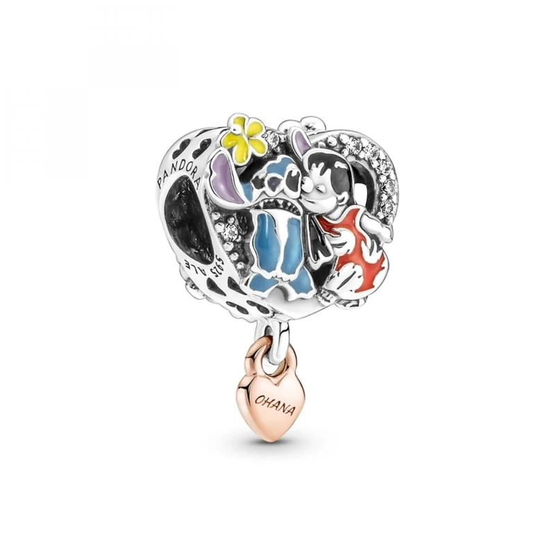 Pandora Disney Lilo and Stitch sterling silver and 14k rose gold-plated charm with clear cubic zirconia, black, red, blue, yellow, pink and purple e - Image 1