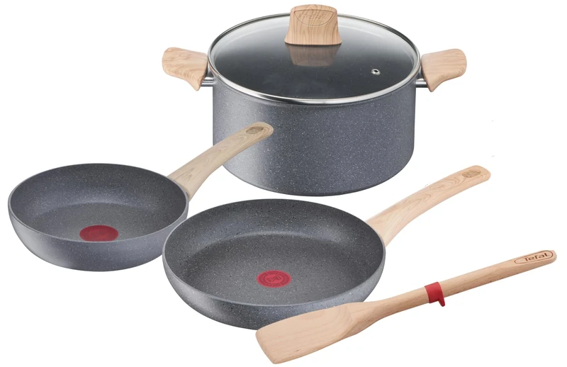 Tefal Natural Force G2669282 Set of 5 Cooking Pot 24 cm + Frying Pan 20/24 cm + Spatula, Induction, Non-Stick Coating, Thermo-Signal, Healthy Cooking, Made in France, Natural Force