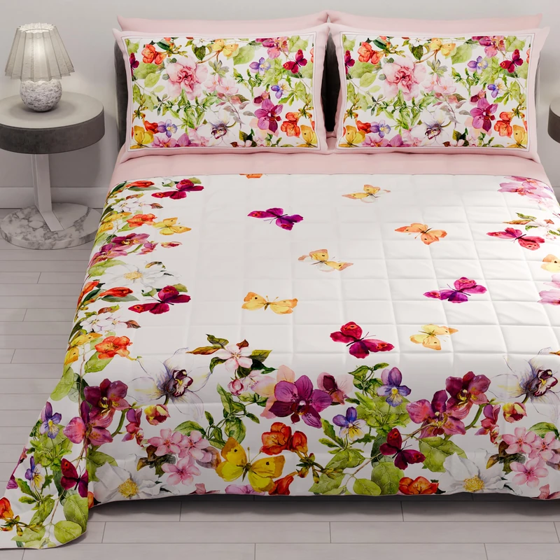 PETTI Artigiani Italiani - Summer Single Bedspread 170 x 260 cm 100 g/m² Double Face, Spring Single Bed Quilt, Lightweight Quilt, Butterflies, 100% Made in Italy