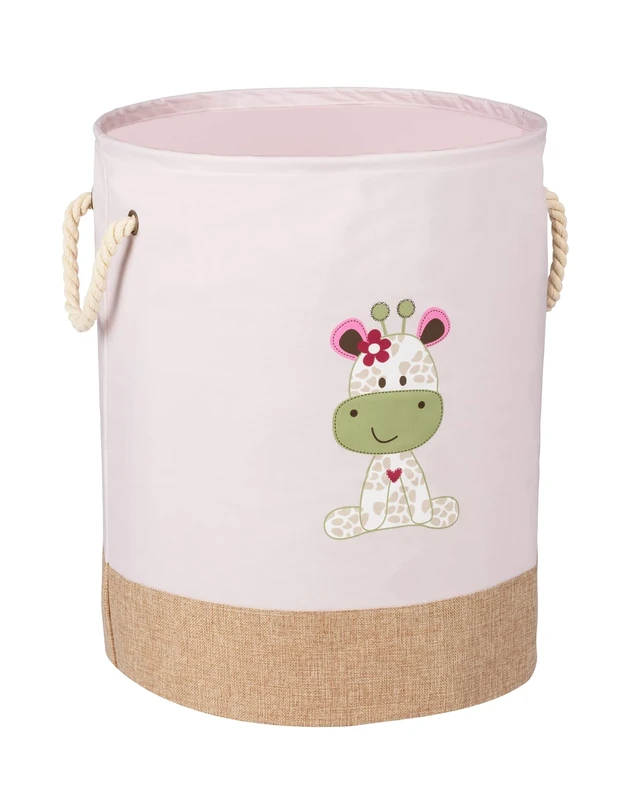 WENKO Kids Greta laundry bin, pink, round laundry bag for children in modern light pink with cute giraffe print and two cotton handles, 63 litres of laundry storage in one compartment, Ø 40 x 50 cm