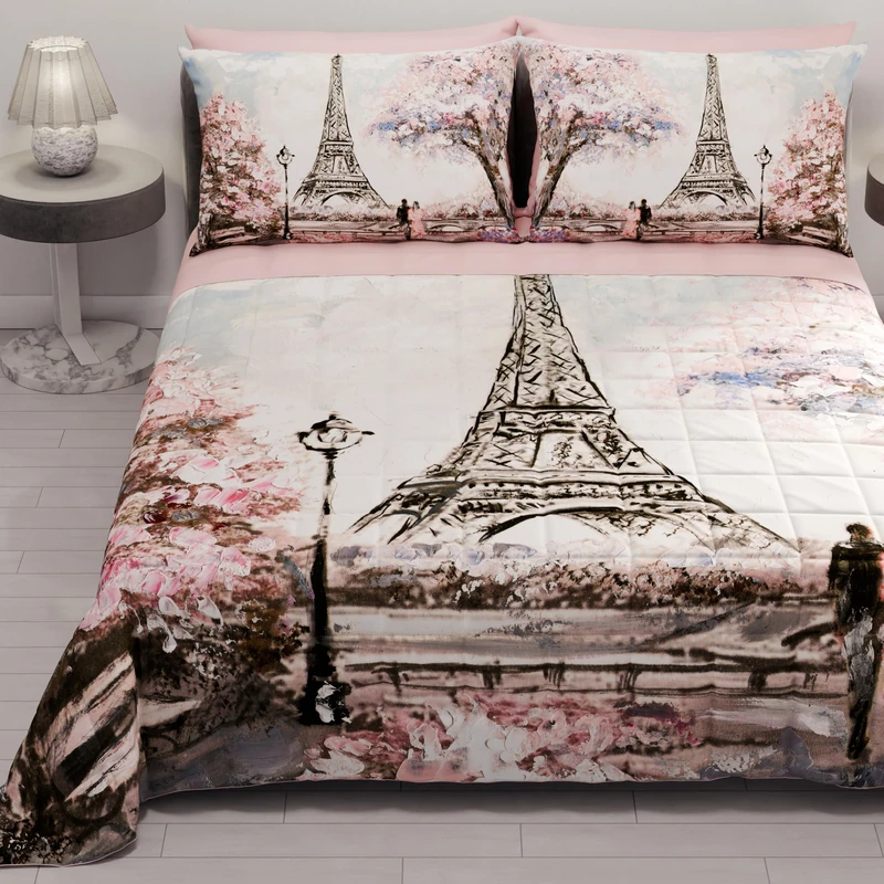 PETTI Artigiani Italiani - Summer Bedspread 220 x 260 cm 100 g/m² Double Face, Spring Quilt, Lightweight Quilt, Paris, 100% Made in Italy