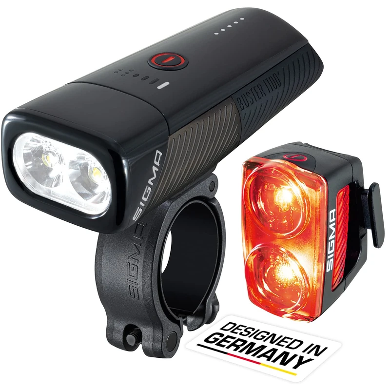 SIGMA SPORT LED Bike Lights Front and Back BUSTER 1100 & BUSTER RL 150 - USB-C Rechargeable Bicycle Lights with 1100 & 150 Lumens | IPX4 Waterproof Bike Light with Multiple Modes & Break Lights