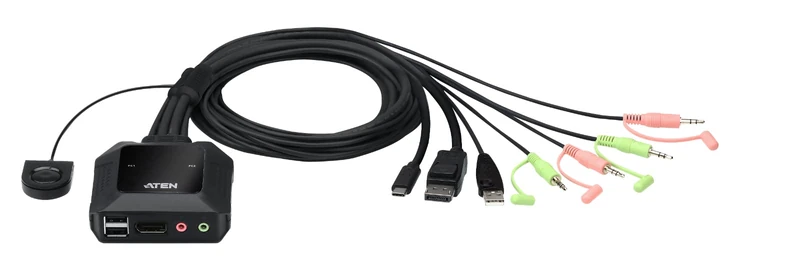 ATEN 2-Port USB-C DisplayPort Hybrid Cable KVM Switch