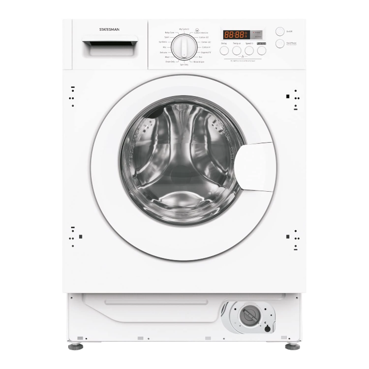 Statesman BIW0814 Integrated Washing Machine 1400rpm, 8kg Load Capacity, Front Load, 24 Hour Delay Timer, 16 Wash Programs, Pre Wash, Child Lock, White