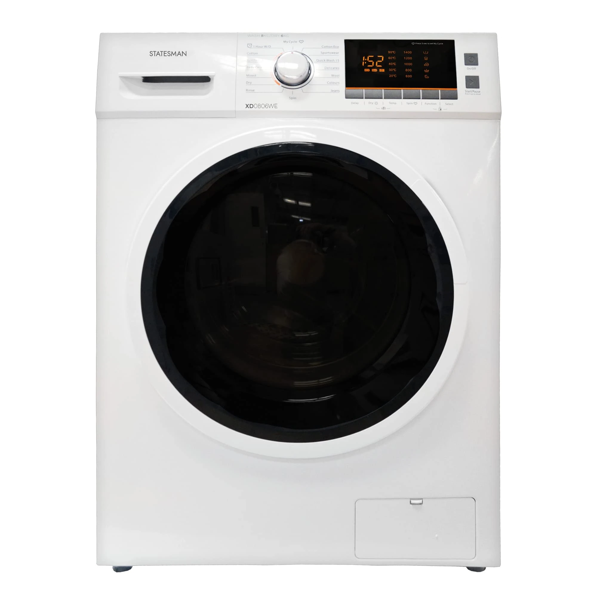 Statesman XD0806WE Washer Dryer Washing Machine, 1400rpm, 8kg Wash Load, 6kg Dry Load, 16 Wash Programs, 24 Delayed Timer, Pre Wash, LED Display, White