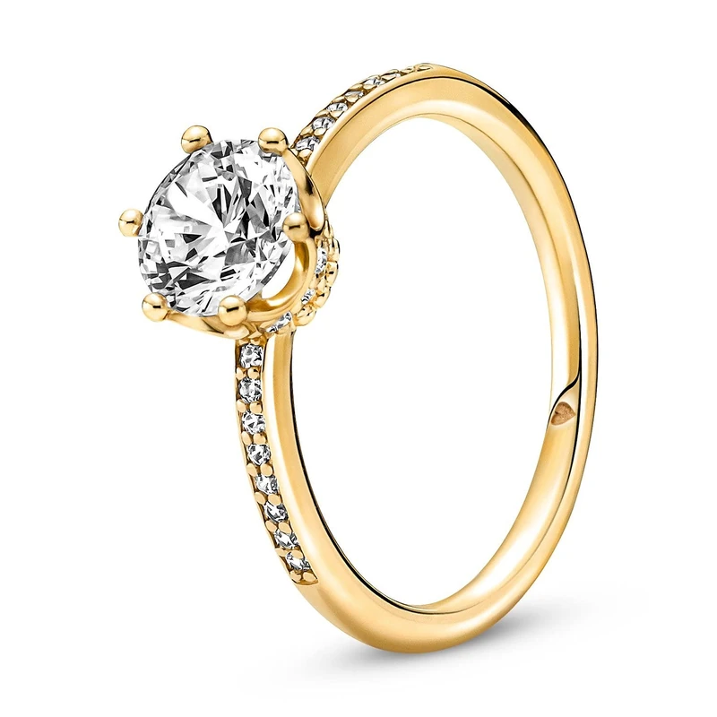 Pandora Passions Sparkling Crown 14k gold-plated ring with clear cubic zirconia, 60