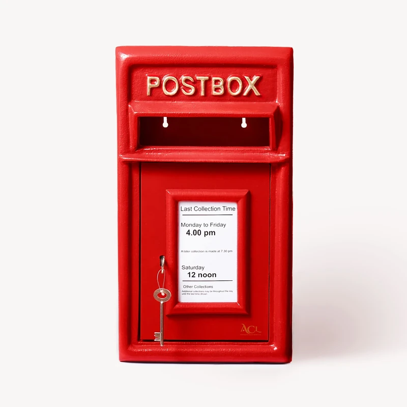 ACL Royal Mail Post Box – Red MailBox with Lock – Wall Mounted Post Box – Lockable Postage Box – Durable Cast Iron Post Office Box (RED 25D x 44H)
