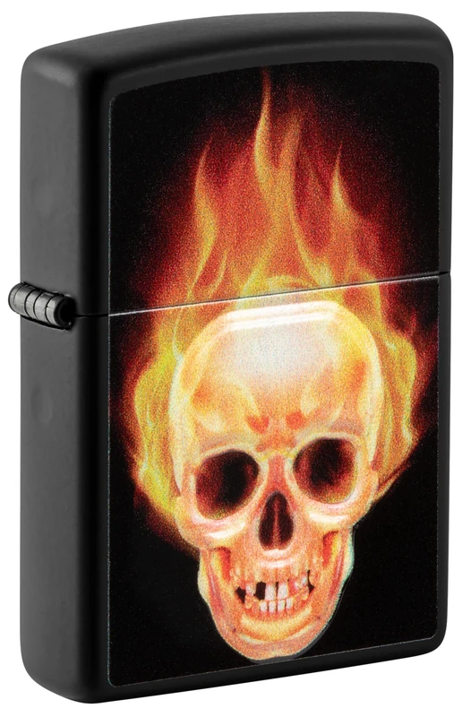 Zippo Windproof Lighter, Flaming Skull Design – Matt Black, Texture Print – Refillable, Reusable, Windproof Design – Comes in Gift Box – Made in USA