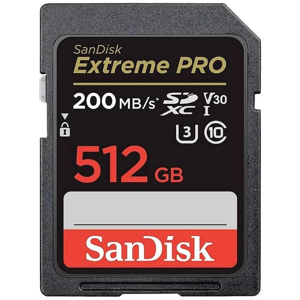 SanDisk Extreme PRO SDXC card 512GB SD Card (V30 Memory Card, up to 200 MB/s, 4K UHD, RescuePro Deluxe data recovery software, SanDisk QuickFlow-Technology, UHS-I, Class 10, U3)