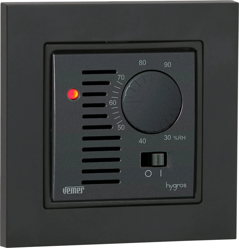 Vemer Electronic Humidostat 2 Modules, Compatible with Round Recessed Boxes, Power Supply 230V, Anthracite Grey/White