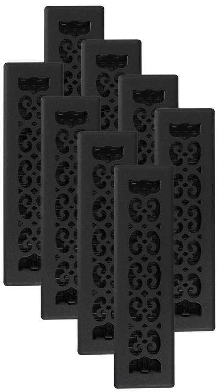 Decor Grates ST212-8 Scroll Floor Register, Textured Black Finish, 8 Pack