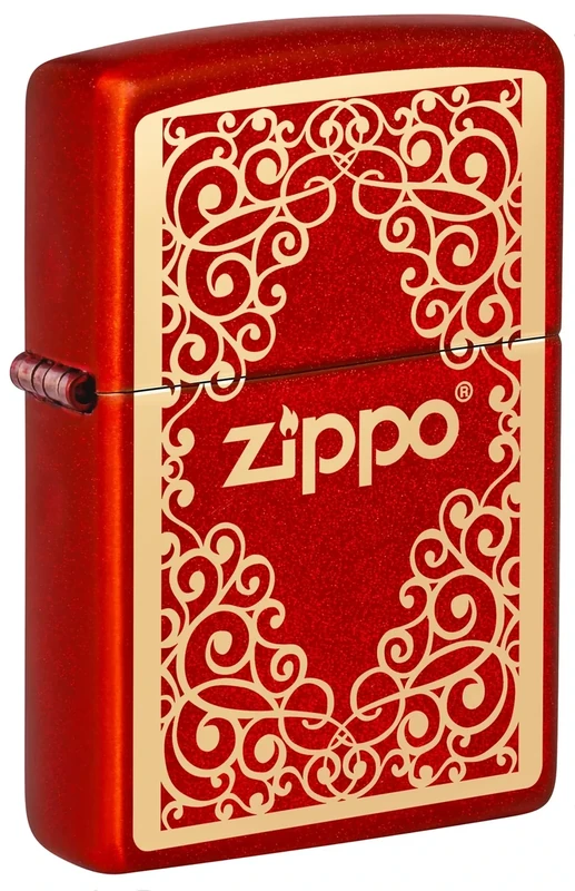 Zippo Windproof Lighter, Ornamental Design – Metallic Red, Laser Engraving – Refillable, Reusable, Windproof Design – Comes in Gift Box – Made in USA