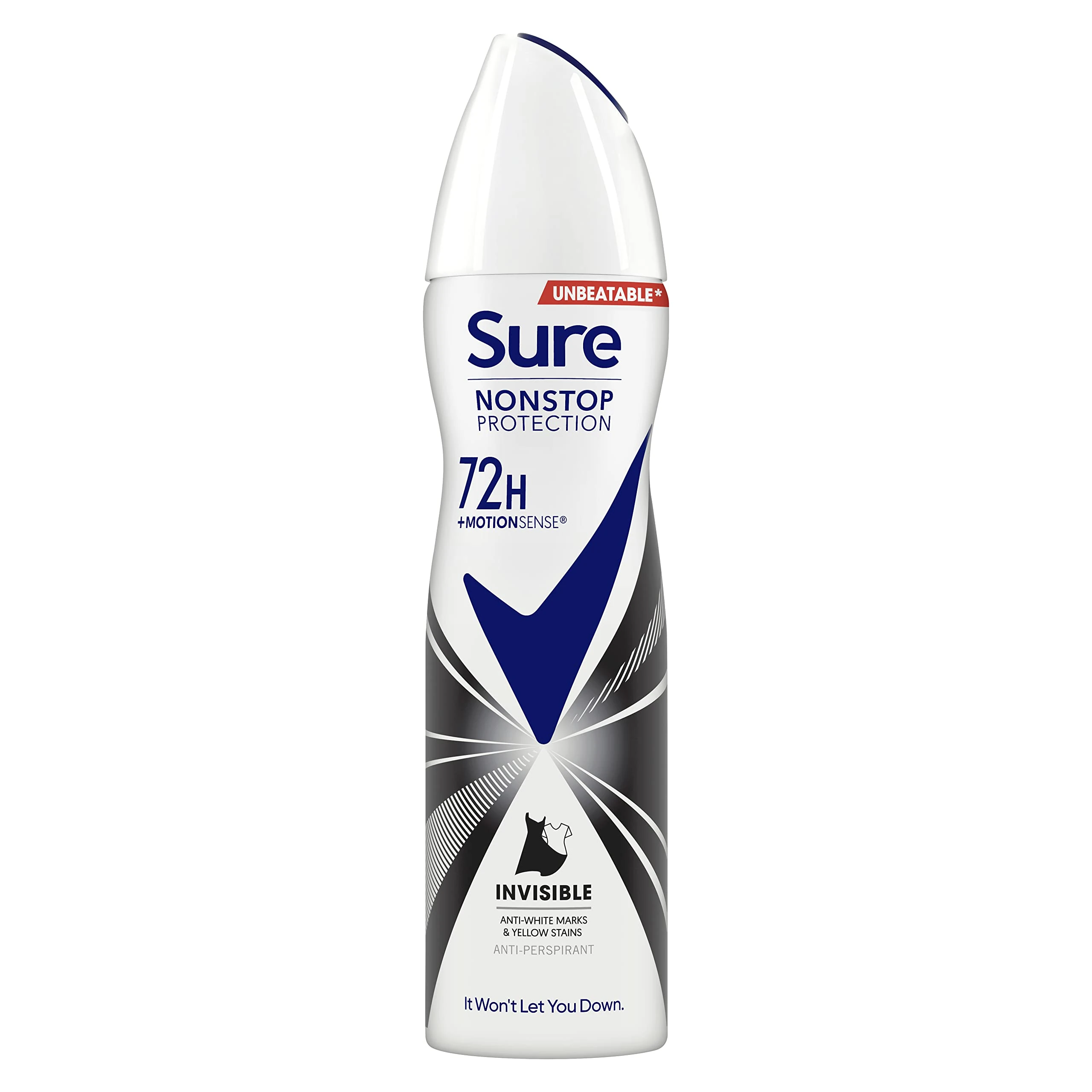 Sure Women Nonstop Protection Invisible Black & White Deodorant Body Spray Antiperspirant with body heat activated technology & white mark protection for 72 hour 150 ml,Packaging may vary