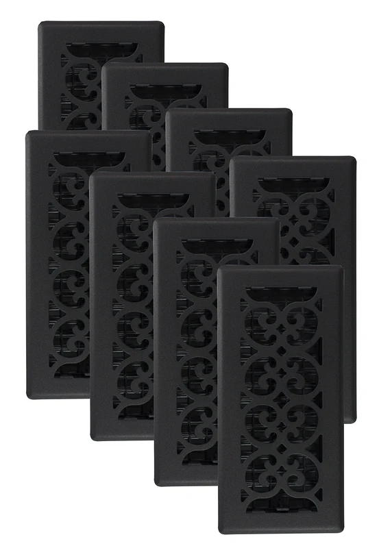 Decor Grates ST410-8 Scroll Floor Register, Textured Black Finish, 8 Pack