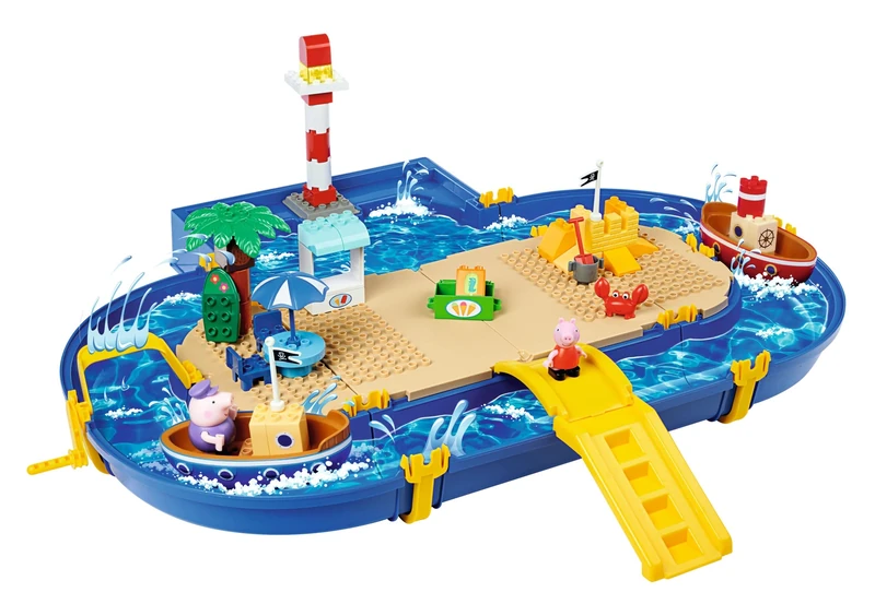 BIG-Waterplay Peppa Pig Holiday Outdoor Water Toy with Large Waterway, BIG Bloxx Building Blocks, Hand Crank & Peppa Pig Figures, for Children from 3-7 Years