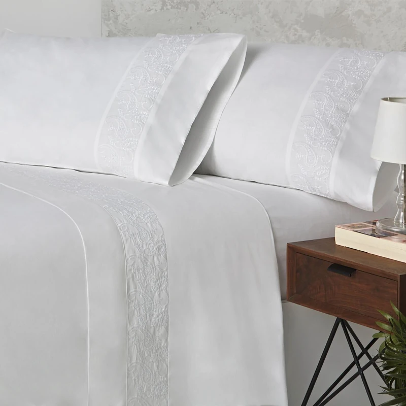 Burrito Blanco | Embroidered Cotton Sheets | for 150 cm Bed (+) | White Sheets Cotton Percale 200 Thread Count | Color 402 White - Image 1