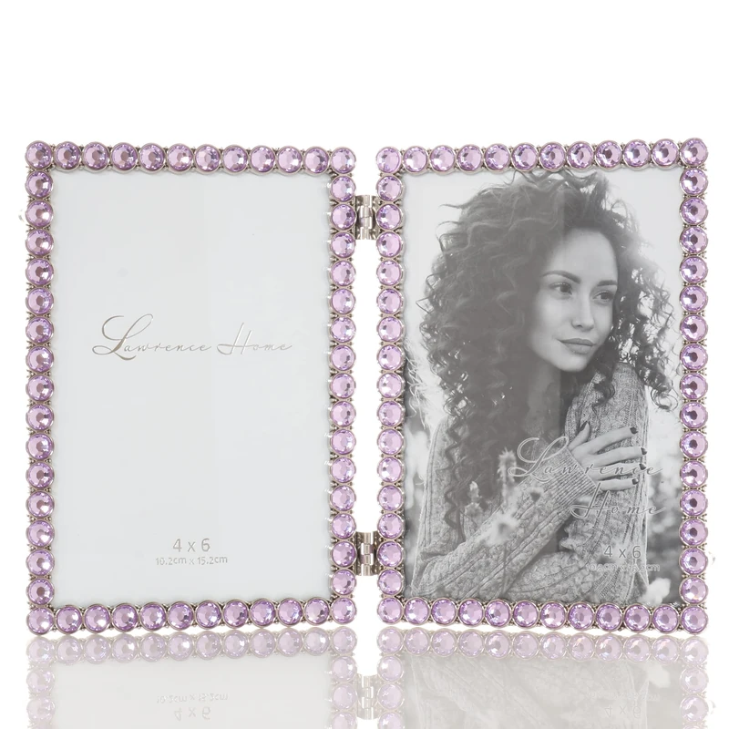 4x6 Silver Metal Sparkle Double Frame - Bright Lilac