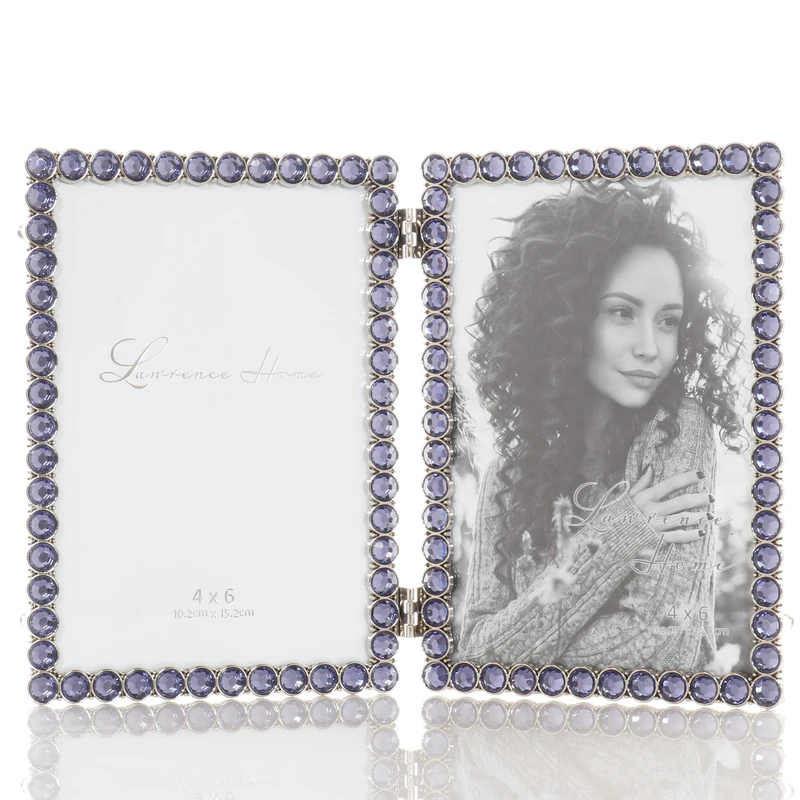 4x6 Silver Metal Sparkle Double Frame - Midnight Blue