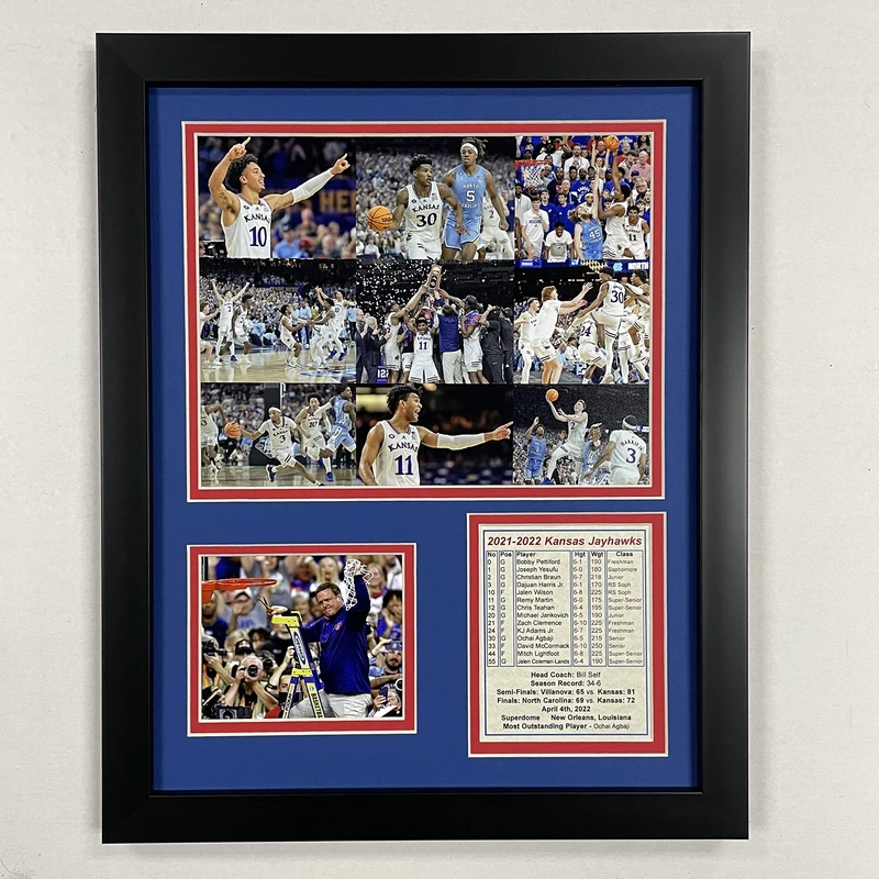 Legends Never Die, Inc. Kansas Jayhawks | 2021-2022 National Champions | 12"x15" Framed Photo Collage (Mosaic)