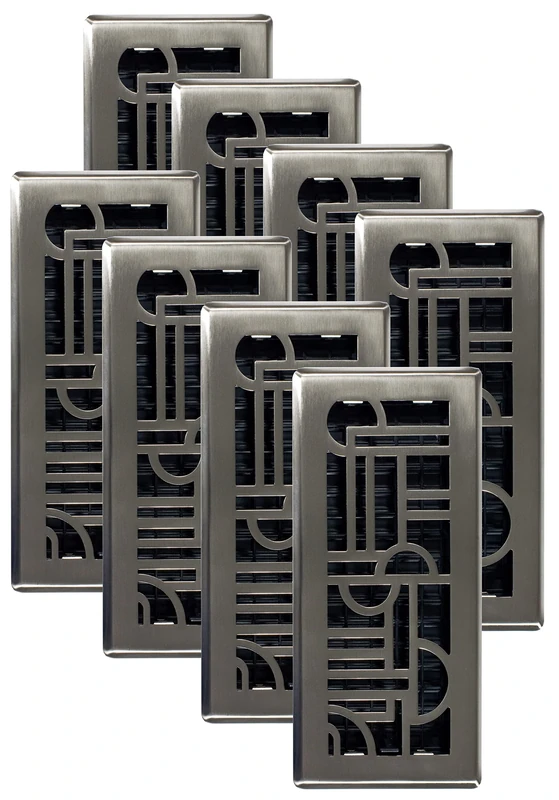 Decor Grates ADH410-NKL-8 Art Deco Floor Register, Brushed Nickel Finish, 4x10-Multipack