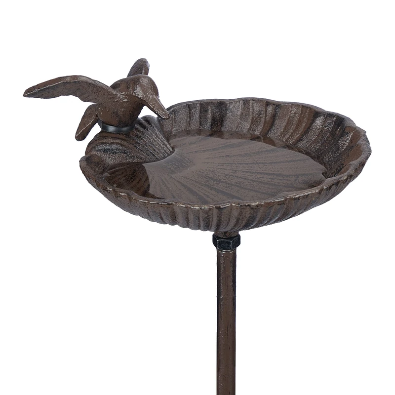 Relaxdays Bird Bath, with Stake, Water Bowl, Frost-Proof, 100 cm height, Cast-Iron, Brown