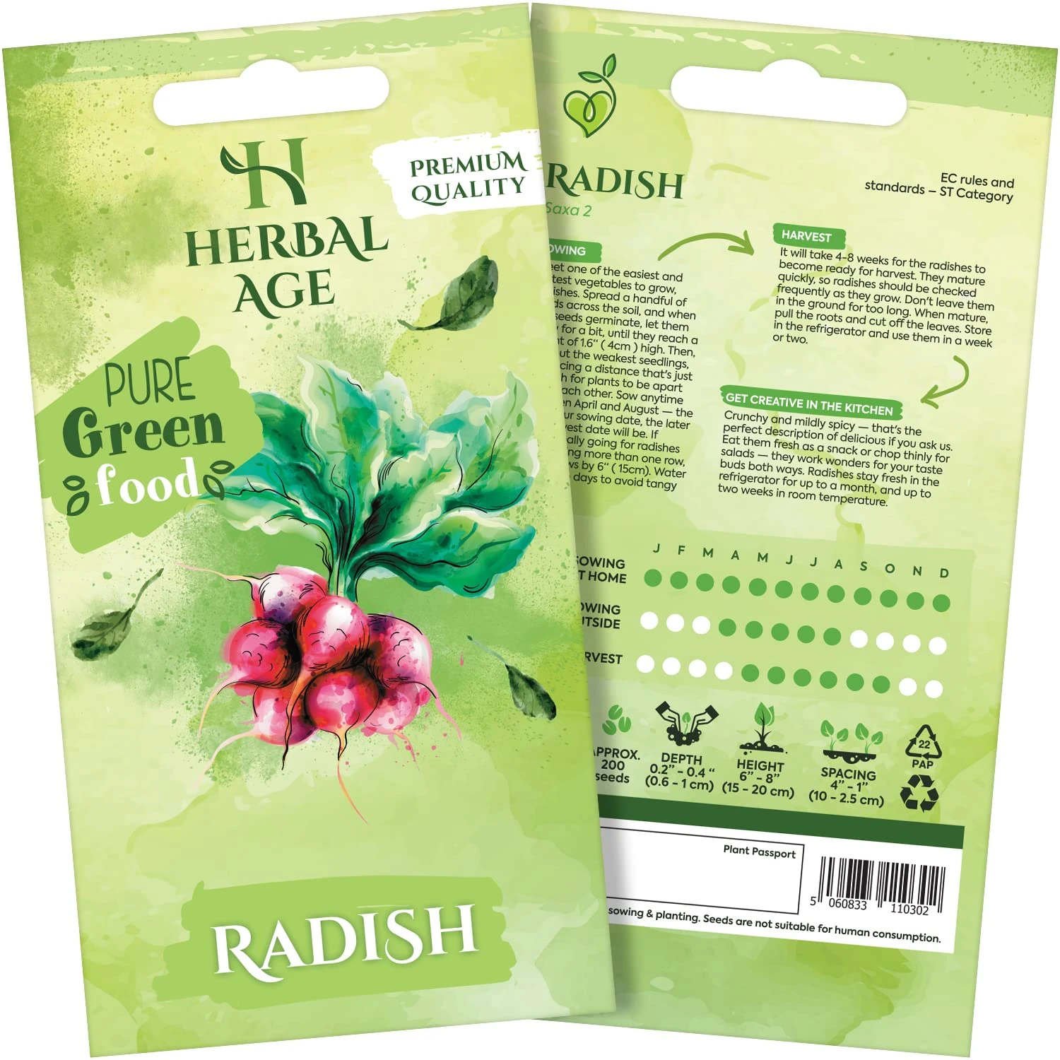 HERBAL AGE Grow Your Own Kits, Radish Vegetable Seeds for Planting UK, 200 Plants Heirloom Seed Box, Plant Seeds Indoor & Outdoor UK, Garden Gifts for Women, Man, Kids, Salad and Vegs Lovers