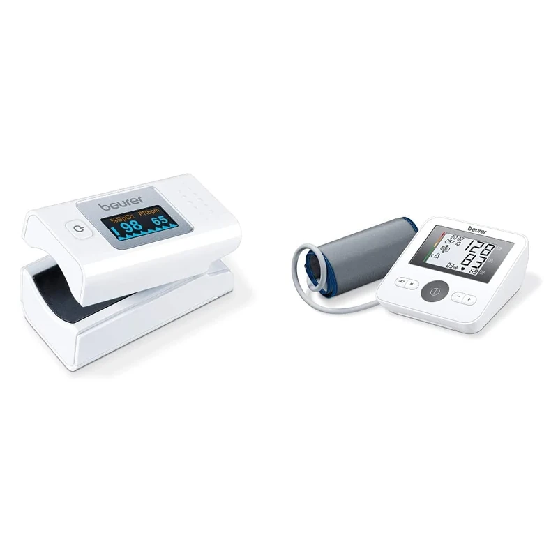 Beurer PO35 Pulse Oximeter, Determination of Heart Rate & BM27 Upper Arm Blood Pressure Monitor Medical Device XL Upper-Arm Cuff (22-42 cm)