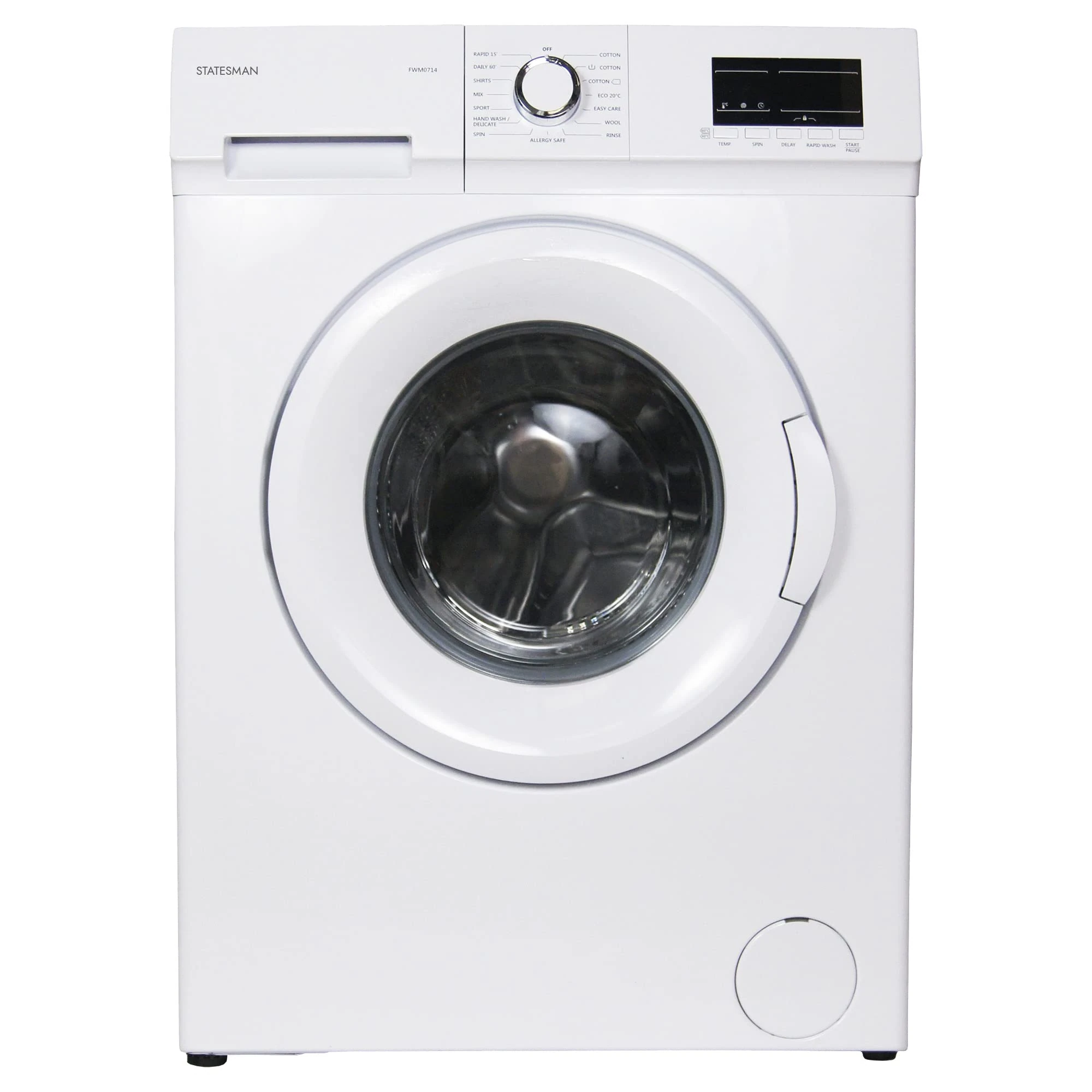 Statesman FWM0714E Freestanding Washing Machine 1400rpm, 7kg Load Capacity, Front Load, 23 Hour Delay Timer, Half Load Detection, 15 Wash Programs, White