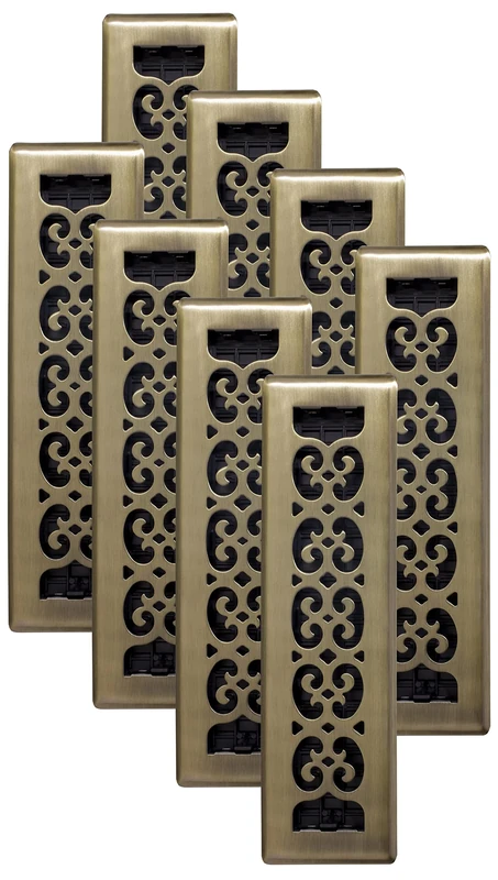 Decor Grates SPH212-A-8 Scroll Design Multipack Floor Register, Antique Brass Finish, 2x12 Inches-8PACK