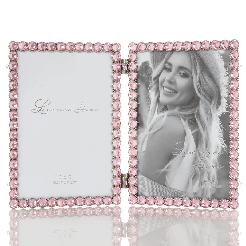 4x6 Silver Metal Sparkle Double Frame - Soft Pink