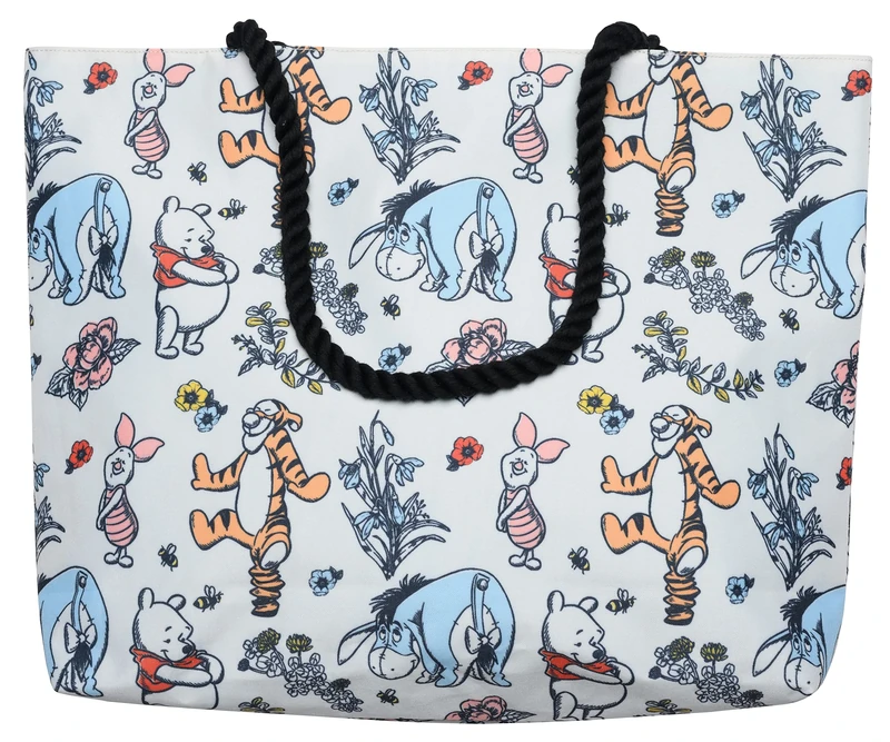 Disney Tote Winnie the Pooh Eeyore Piglet Tigger Beach Print Lightweight Bag, Multicolor, One Size