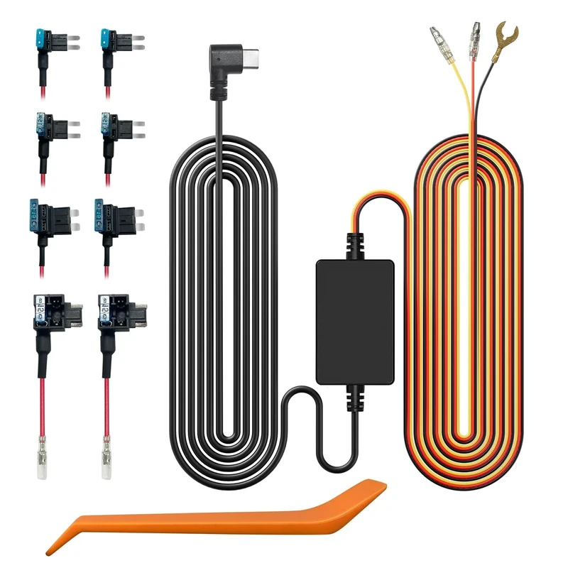 WOLFBOX Type-C/USB C Hardwire Kit for i07/G840S/G850/G840H/G900/G930 Mirror Dash Cam, Parking Monitor with Multiple Size connectors
