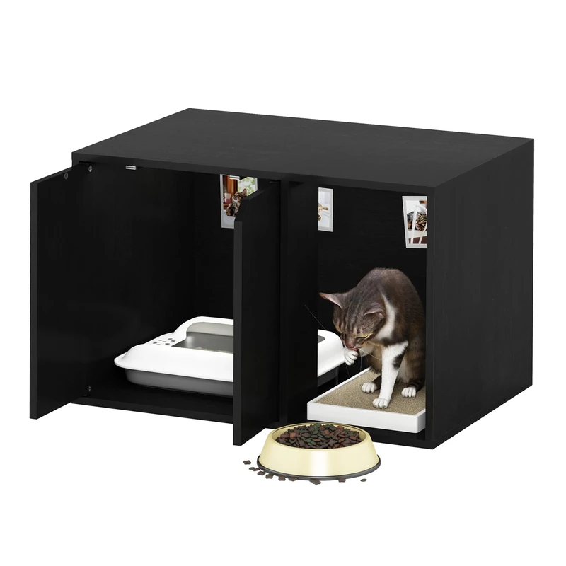 Furinno PELI Cat Litter Box Enclosure, 24 Wide Hidden Litter Box Furniture with Side Entrance, Wooden Pet House with Doors, Easy Assembly, for Living Room, Americano