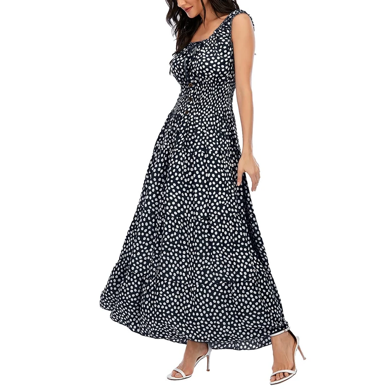 OSTOO Women's 2025 Summer Boho Floral Print Tiered Casual Flowy Long Maxi Dress, Black, S - Image 1