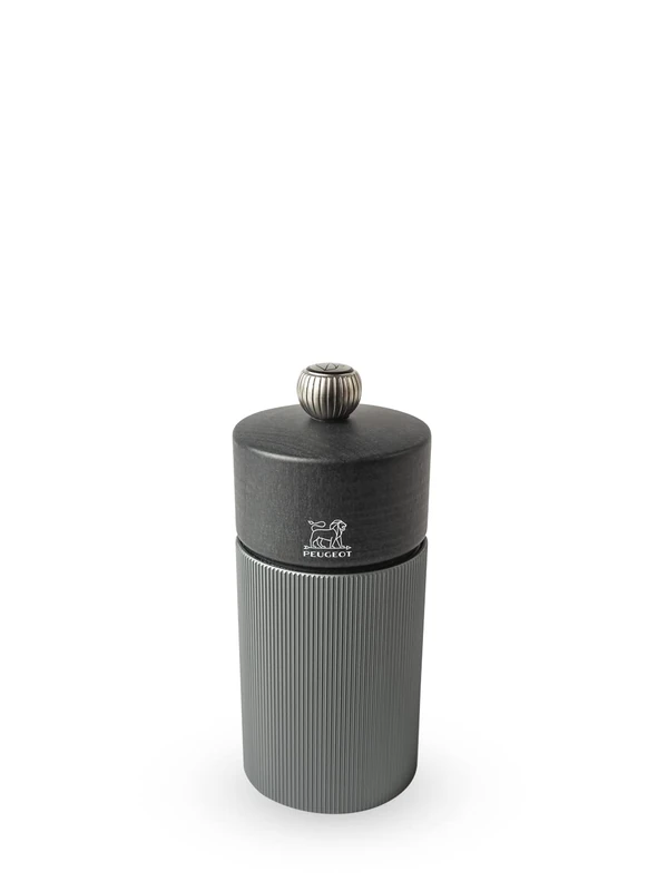 Peugeot - Pepper Mill Line 12 cm - Classic Grinding Adjustment - Aluminium and Wood with PEFC Seal - French Know-How - Carbon Colour