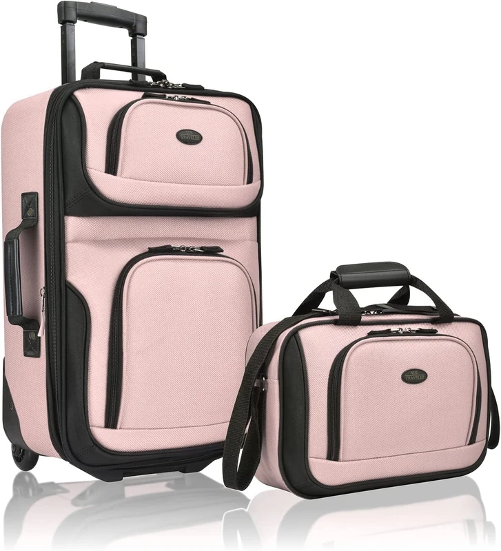 U.S. Traveler Rio Rugged Fabric Expandable Carry-on Luggage Set, Pink, 2 Wheel,