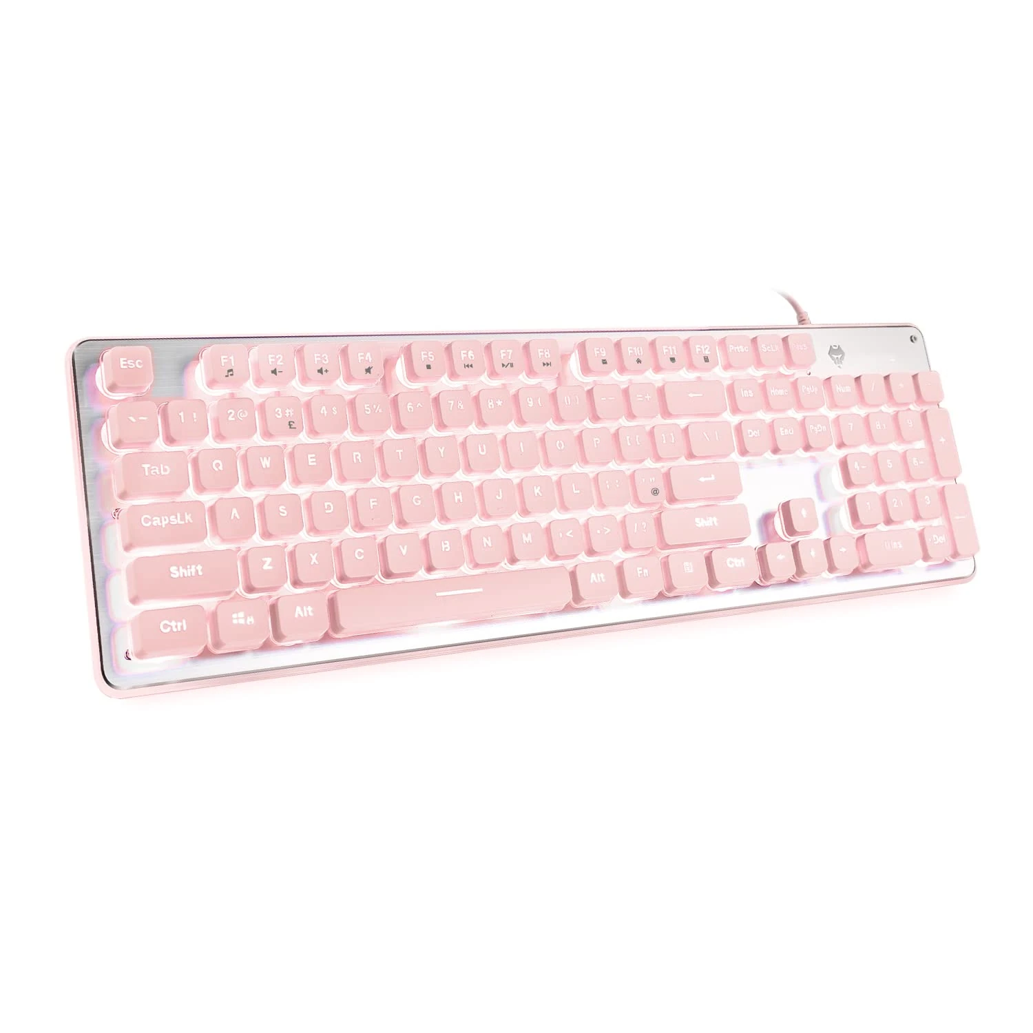Pink Gaming Keyboard LED Backlit Computer Keyboard USB Wired Metal Panel Membrane PC Keyboard 25 Keys Anti-ghosting PC Keyboards 12 Multimedia Keysfor PC Computer,Laptop,Windows,Gamer,Xbox (UK Layout)